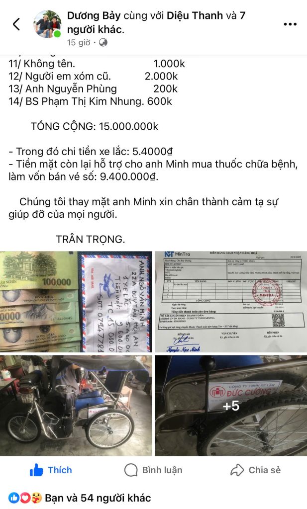 Nhóm Ban Mai chia sẻ câu chuyện tặng xe lăn lắc cho anh Ngô Văn Minh